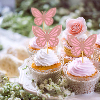 Décorations de gâteau en papier gaufré rose en forme de papillon comestible pour la décoration de gâteaux d'anniversaire, desserts et cupcakes