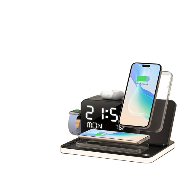 ODM OEM 15W Wireless Charger Magnetic 3 in 1 Phone Charging Station Clock Stand With Temperature for IPhone/Watch/AirPods