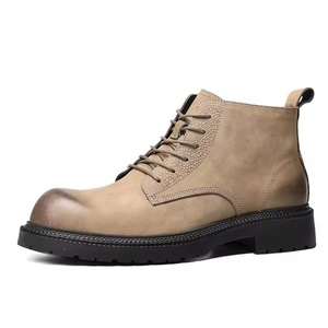 Bottes Chelsea de combat en cuir pour homme, style Brogue, à plateforme, imperméables, en cuir véritable, pour le travail en extérieur, à enfiler, avec semelle en caoutchouc épaisse - Product Image 1