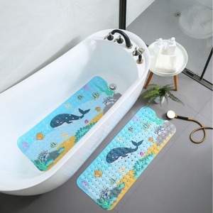 Alfombra de Baño Extra Larga de 100x40 cm con Diseño de Dibujos Animados, Ventosas de PVC, Orificios de Drenaje, Antideslizante, para Ducha, Bañera, Baño, Estilo Minimalista - Product Image 4