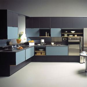 Gabinetes de Cocina de Alta Calidad, Estilo Europeo Moderno, con Acabado Laca de Alto Brillo, Estructura de Acero Inoxidable, Panel de MDF, Encimera de Mármol, para Villas - Product Image 4