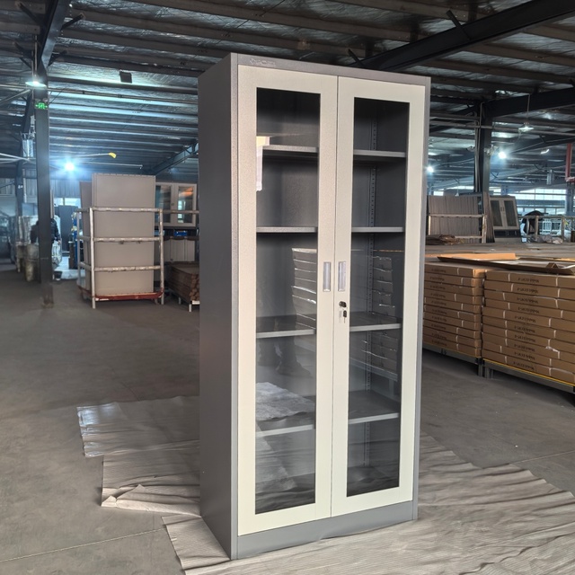 Secure Filing Cabinet Lockable Steel Construction Adjustable Shelves Metal File Cabinet with Glass Door