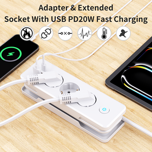 3-Outlet Power Strip AC PD20W Multifunctional with Type-<b>C</b> <b>USB</b> Extension 16A Surge KC/CE - Product Image 6