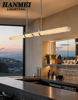 Lustre rectangulaire moderne de luxe en verre et soie glacée, à hauteur réglable, avec LED blanc chaud 3000K pour comptoir de bar et salle