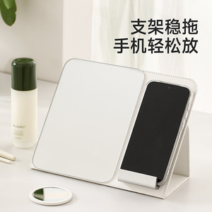 FaSoLa Folding Vanity <b>Mirror</b> White <b>Square</b> Desktop Stand With Phone Holder Magnifying Makeup <b>Mirror</b> For Touch-ups Portable High - Product Image 4