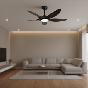 พัดลมเพดาน 48 นิ้ว มอเตอร์ดีซี 5 ใบพัด ไฟ LED สีดำ รีโมทคอนโทรล ดีไซน์ทันสมัย ติดตั้งแบบฝัง - Product Image 2