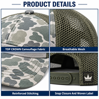 Casquette de camionneur à sept panneaux à profil haut, en tissu camouflage, avec dos en maille respirante et visière plate, pour la chasse et la pêche en extérieur