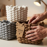 Panier de rangement rectangulaire en corde de coton épaisse tressée, organisateur tricoté pour chambre, salle de bain, articles divers, pot de plantes - Vente en gros