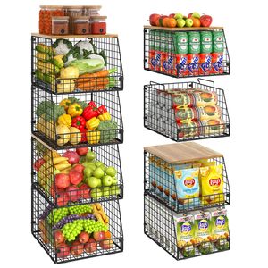 otovioia Set di 2 contenitori impilabili in bambù, per dispensa e oggetti, per organizzare la cucina, per patate e cipolle, ideali per dispensa, piano di lavoro e verdure