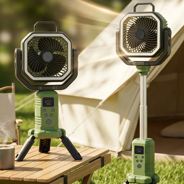 Camping Fan Stand 20000mAh Rechargeable Battery Powered LED Lanterns Brushless Motor for Power Outages Fast Charging Plastic