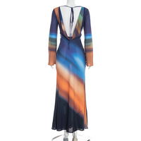 Robe longue élégante pour femmes Viviblook D26DS030, robe décontractée pour femmes, imprimé en maille, manches longues, dos nu