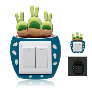 Cute Cartoon 3D Cactus Fluorescent Wall Silicone On-off Switch Stickers Kids Luminous Light Switch Outlet Home Decorations