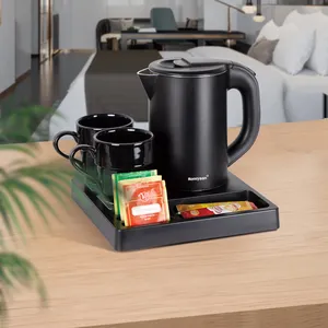 3in 1 layanan Hotel listrik digunakan set teh dengan baja anti karat ketel air selamat datang nampan teh dan mug keramik