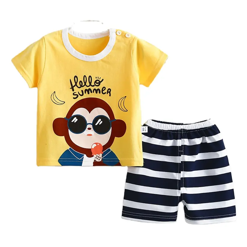 Jongens En Meisjes Zomer Pak 2021 Nieuwe Kinderen En Tieners Korte Mouw Shorts Baby Kleding Set Jongen