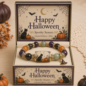 Halloween Gift Charm <b>Bracelet</b> Natural Chalcedony Ghost Pumpkin Tube Color-Printed Pendant Unisex Halloween Pumpkin <b>Bracelet</b> - Product Image 4
