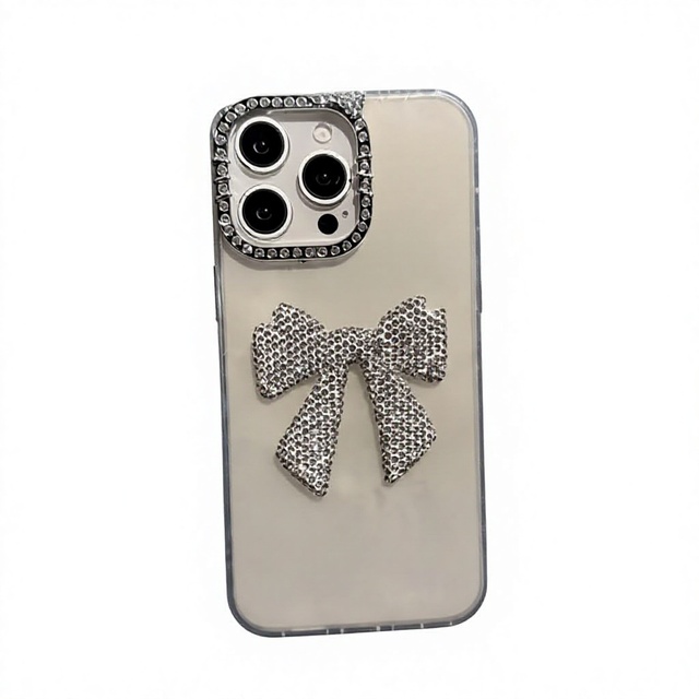 Cat-ear Heart-shaped Shell-patterned Large Bow Silicone Gel Shockproof Lanyard Phone Case for 17 Pro Max for 16/15/11