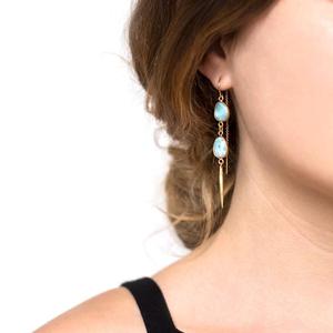 92.5เงินสเตอร์ลิงกับทองโปแลนด์ธรรมชาติท้องฟ้าสีฟ้า Larimar แฟนซีรูปร่างพลอยแฟชั่นหรูหราต่างหู - Product Image 4