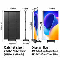 Display LED Portatile Pieghevole a Tre Ante, Segnaletica Digitale Ultra-wide Mobile con Base in Ferro su Ruote, Video Wall LED Pieghevole per Eventi