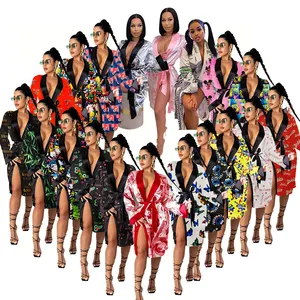 Tasarımcı pijama Logo ipek saten elbise seksi baskı nedime bornozlar para Femme tasarımcı marka kadınlar için elbiseler