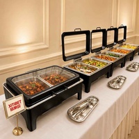 Luxuriöses schwarzes Edelstahl-Gasheizgerät 9L Chafing Dish Buffet-Server-Set für Hotel- und Restaurantfrühstück