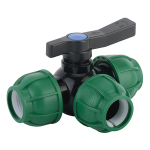 IRRIPLAST OEM Raccords de compression pour tuyaux d'irrigation en PEHD et PP ISO17885, Têtes en T et vannes à boisseau sphérique à trois voies en PP - Product Image 1