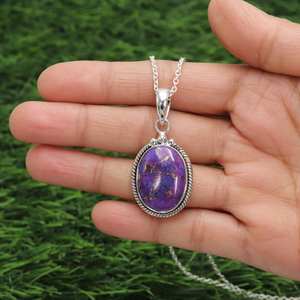 Turquoise Solid Sterling Silver Pendant <b>Necklace</b> December <b>Birthstone</b> Handmade Statement Bezel Setting with Rhodium Gold Plating - Product Image 1