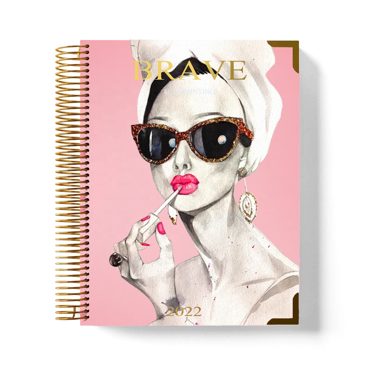 Бесплатный образец подарок для девочек индивидуальная Золотая фольга блестящая печать Румяна розовые канцелярские принадлежности дневник планировщик блокнот с подарочной коробкой