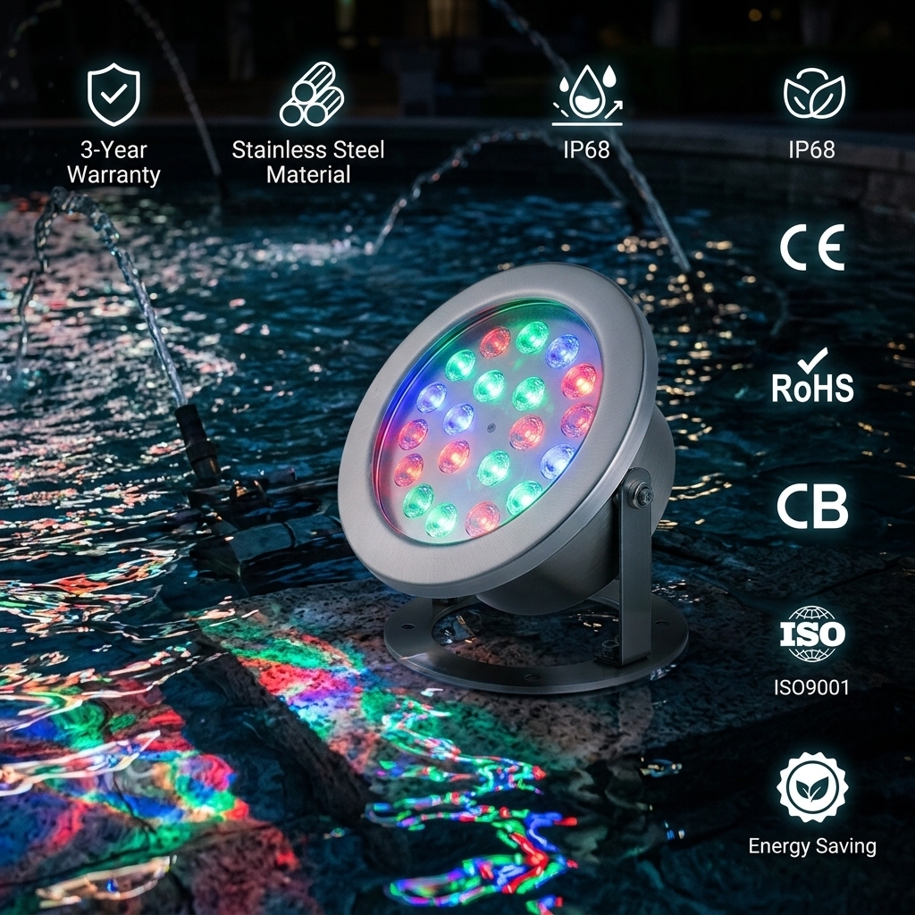 XYH Waterproof IP68 Stainless Steel Dancing Water Decoration Garden RGB Fountain Waterfall Outdoor LED Underwater Pool Light