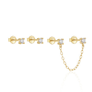 Juego de Aretes Minimalistas de Plata de Ley 925 con Circonitas CANNER, Juego de Aretes de Cadena con Borlas Chapados en Oro de 18k - Product Image 1