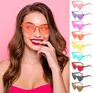 Euro-american Peach Heart Sunglasses Love Sun Glasses Jelly Color Rimless Heart-shaped One-piece Glasses Candy