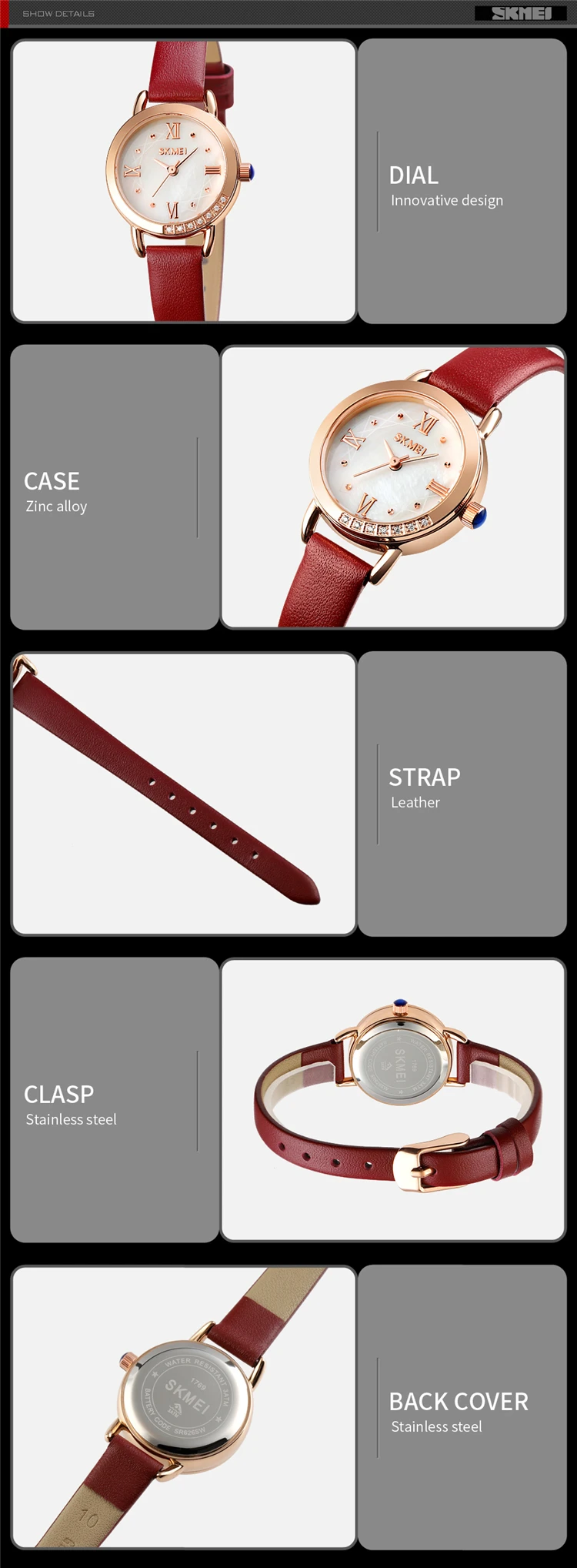 SKMEI — montre à Quartz pour femmes, bracelet en cuir, Design Simple, nouvelle collection 1769