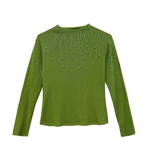 Solid Color Mesh Long-Sleeved T-Shirt 2026 Summer All-Match Small Shirt Simple Casual Wear Western Style Hot Drilling Top - Product Image 5