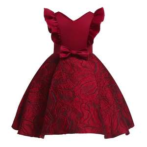 Robes pour filles de style européen 2022, 8 ans, manches spéciales, robe de princesse pour le Nouvel An, robe fantaisie en jacquard, couleur unie, robe pour enfants - Product Image 1