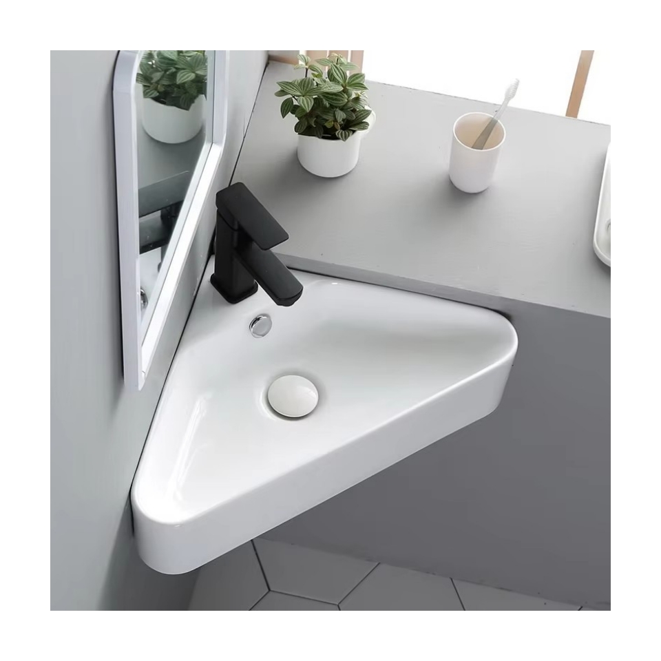 Lavabo Da Angolo In Ceramica Bianca CROSS ZEBRA - Piccolo, Sospeso E Di Alta Qualità Per Bagno, WC O Guardaroba - Foto 6
