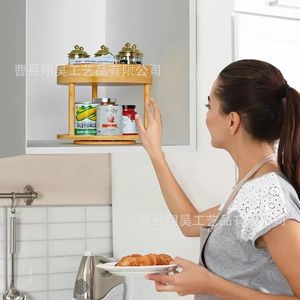 Bamboo Double Layer <b>Spice</b> <b>Rack</b> 360 Degree <b>Rotating</b> Kitchen Storage Stand Multi Function Home Use - Product Image 3