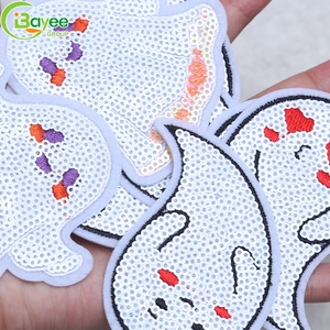 Patch brodé à sequins fantôme d'Halloween mignon, sans perte de fibres, thermocollant pour vêtements, décoration DIY - Product Image 2