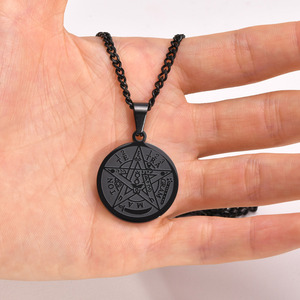 Collar con colgante de pentagrama de Salomón de acero inoxidable negro-joyería oculta gótica para hombres-amuleto pagano de brujería-Metal de motorista - Product Image 4