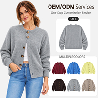Cardigan en tricot duveteux tendance personnalisé OEM/ODM pour femme, col rond boutonné style vintage, pull confortable, 6 couleurs