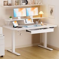 Bureau électrique blanc réglable en hauteur avec tiroirs, 120 cm, avec support pour écran, bureau assis-debout