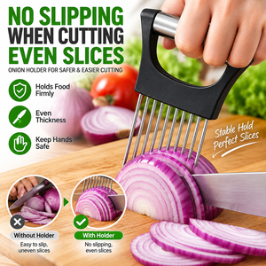 Support de découpe d'oignon en acier inoxydable, guide de découpe de légumes, outil de découpe de viande, aiguille pour attendrir la viande, support de découpe alimentaire, gadget de cuisine - Product Image 6