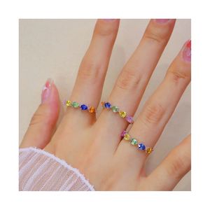 Anillo de Piedras Preciosas de Colores con Forma de Gota de Agua, de Oro Sólido de 18K, Bonito y Elegante, Estilo Y2K, de Xinfly - Product Image 1