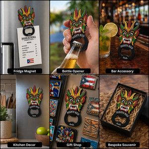 Abridor de Botellas de Cerveza y Magnético para Refrigerador de Aleación de Zinc, Personalizado de Fábrica, Recuerdo del Festival de la Máscara de <span class=keywords><strong>Sanse</strong></span> Vejigante de Puerto Rico, Venta al por Mayor - Product Image 3