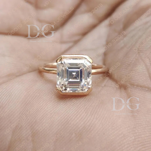 925 Silver Half Bezel Engagement Ring 4 CT Moissanite IGI Certified Asscher Cut Personalized Wedding Anniversary Christian - Product Image 3