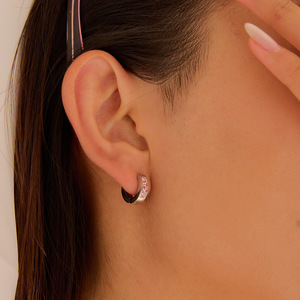 ต่างหู huggie ต่างหูสีชมพูเซอร์โคเนียมรูปหัวใจหยดน้ำตาเป็นหนามเตยใส่ได้ทุกวันต่างหูห้อยทำจากสแตนเลส - Product Image 4