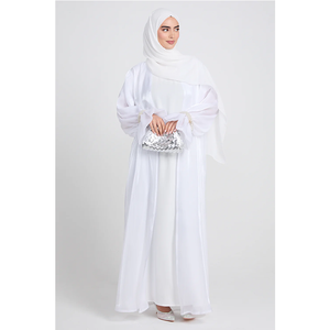 Abaya elegante de chifón blanco LEDUO, vestido musulmán para mujer, abaya abierta de lujo con mangas acampanadas y adornos blancos. - Product Image 1