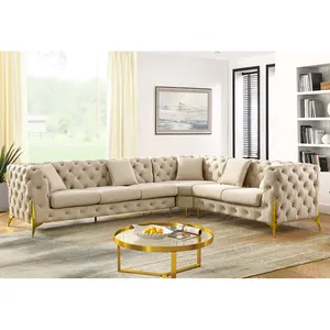 Winfroce Wholesale Velvet L Shape Luxury sofas European Style Fabric Sectional Sofa Couch Living Room Corner Chesterfield Sofa