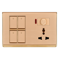 Boîtier de commutation 4 modules pour PC, design de luxe doré, norme britannique, avec bouton-poussoir et indicateur, et variateur de lumière