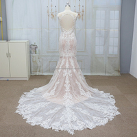 Robes de mariée élégantes et modernes pour la maternité Illusion Dentelle française Doublure nue Longueur au sol Tissu en mousseline de soie Silhouette de sirène/trompette