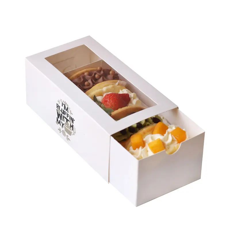 โลโก้ที่กำหนดเองพิมพ์ Takeaway กล่องกระดาษคราฟท์กล่องเค้กกล่องขนมสำหรับคัพเค้กและบรรจุภัณฑ์เบเกอรี่