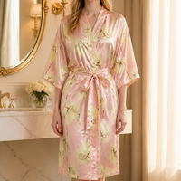 Robe Kimono Courte en Satin Personnalisée pour Femme, Imprimé Floral, Peignoir de Luxe pour Hôtel et Spa, Vêtement de Nuit et d'Intérieur, OEM